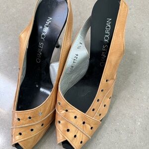 Charles Jourdan Camel Peep-Toe Heels